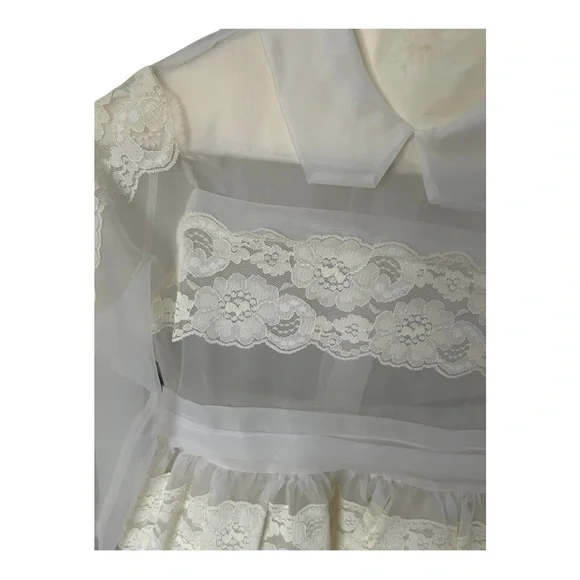 VTG First Holy Communion Dress Cream Lace 3 Piece 80s 90s Dress Slip Scarf READ - Picture 3 of 16